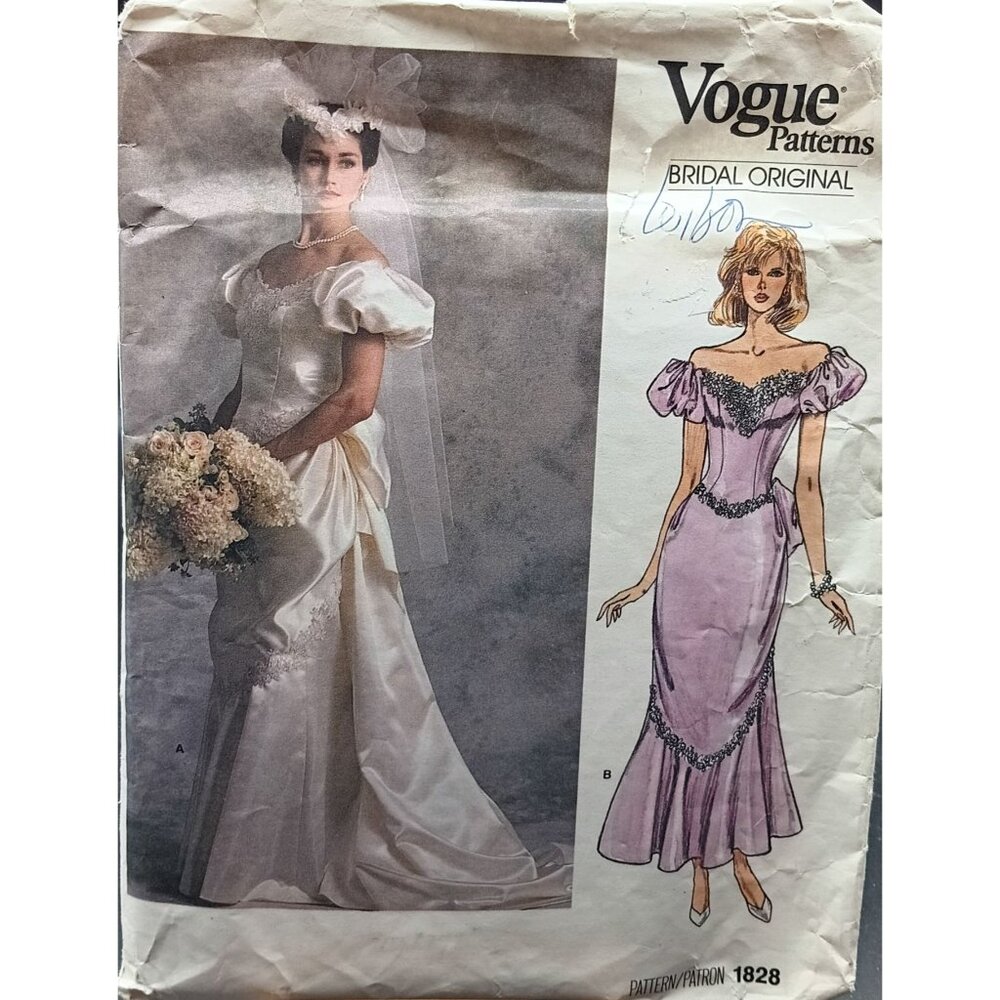 Vintage Vogue Patterns Bridal Original 1828 Dress Pattern Size 8 1987